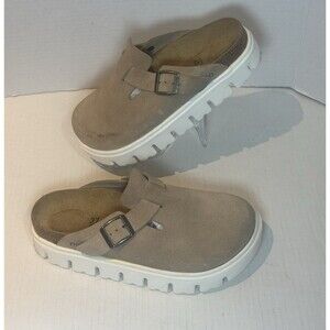 Birkenstock Papillio Boston Chunky Clogs Warm Sand Women's Sz 37 Suede Slip Ons